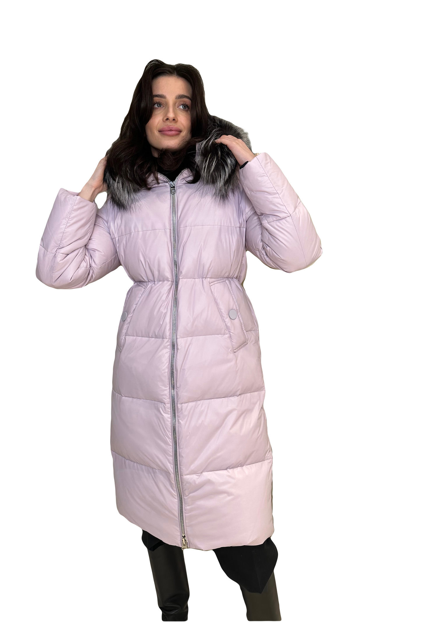 Mirabelle Genuine Silver Fox Fur Down Fill Coat