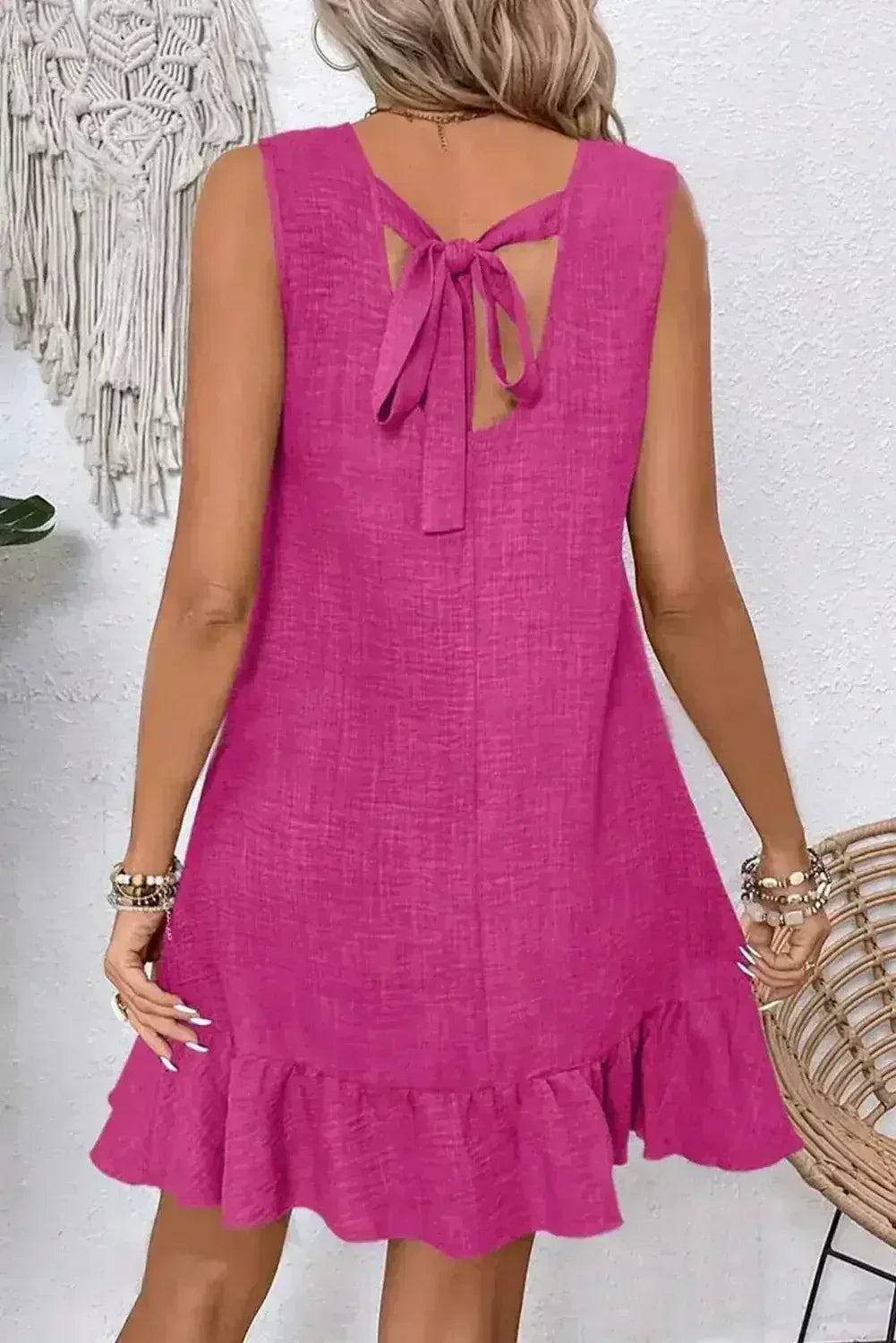 Ashleigh Blue Sleeveless Knot Backless Ruffle Hem Mini Dress