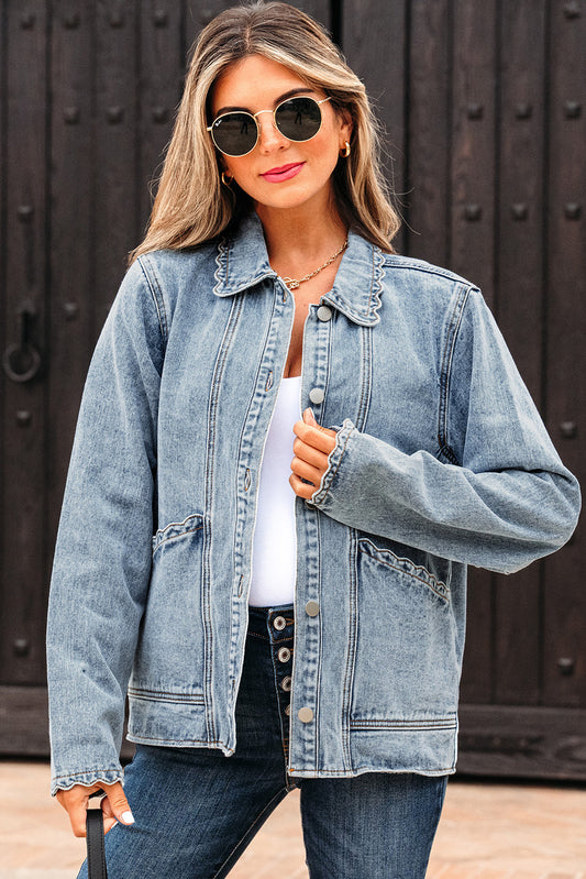 Brooklyn Scallop Trim Button Up Denim Jacket