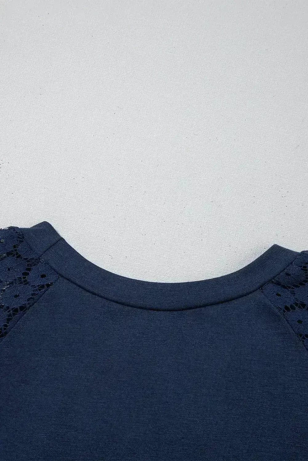 Navy Blue Contrast Lace Raglan Sleeve Pleated Mini Dress