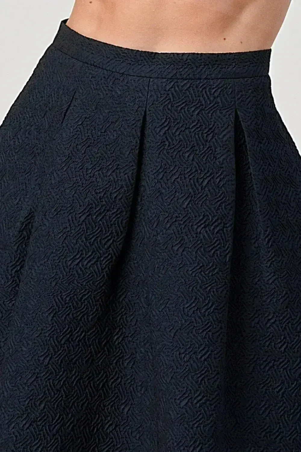 Pleated A-Line Midi Skirt - Textured Puffy Style | Femstylo