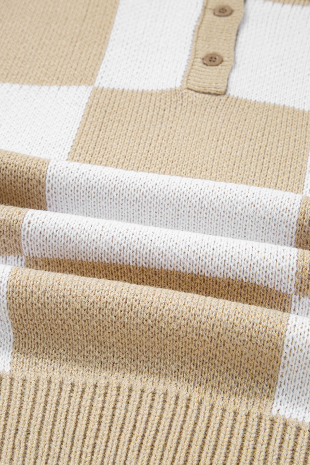 Grapefruit Orange Checkered V Neck Collared Sweater