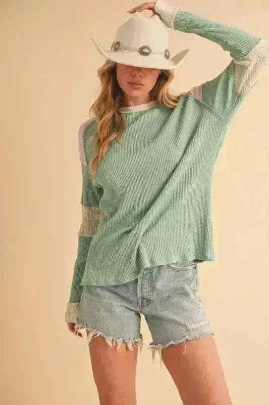 Aemi + Co Raw Seam Knit Top - Color Block Cotton Blend | Femstylo