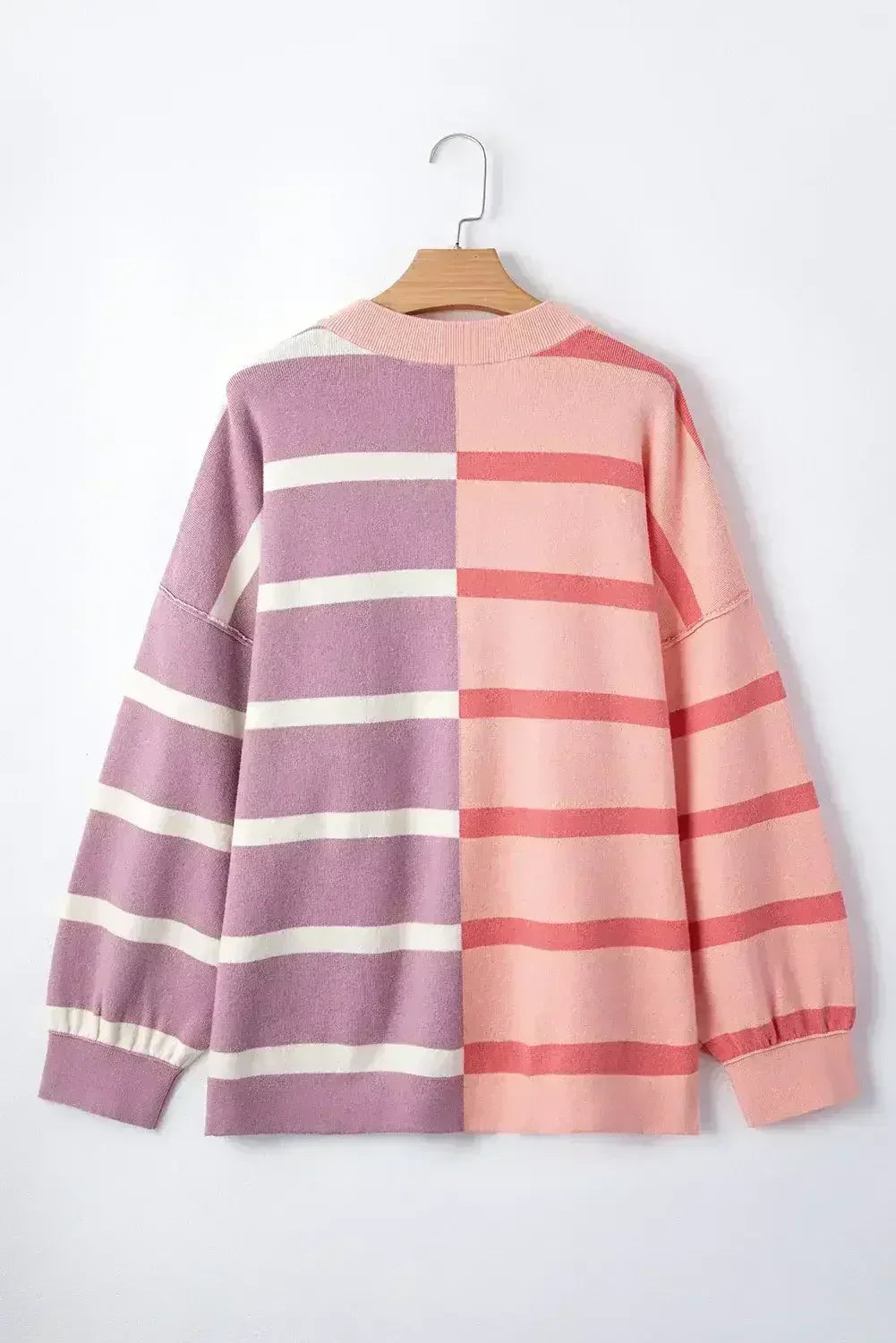 Pink Striped Patchwork Drop Shoulder Sweater