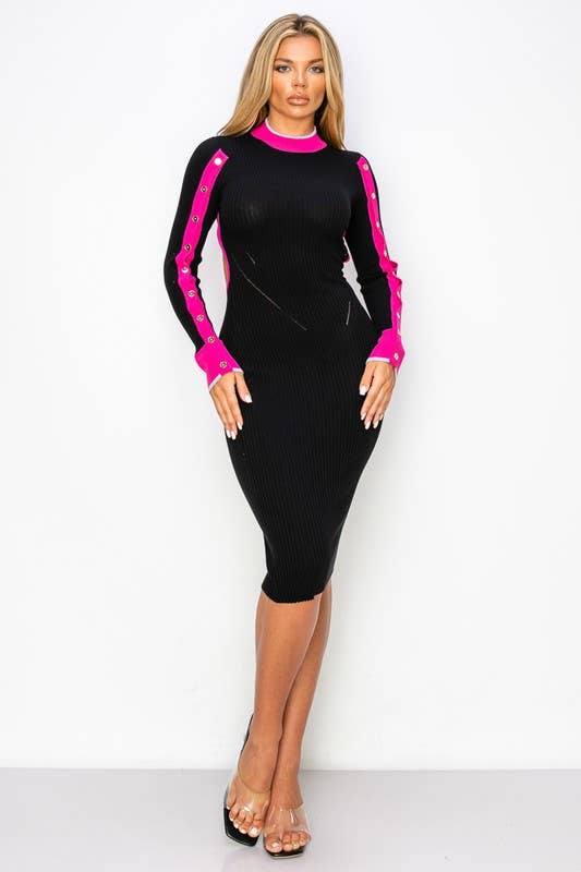 Jessie Cut Out Back Tie Long Sleeve Knit Midi Dress