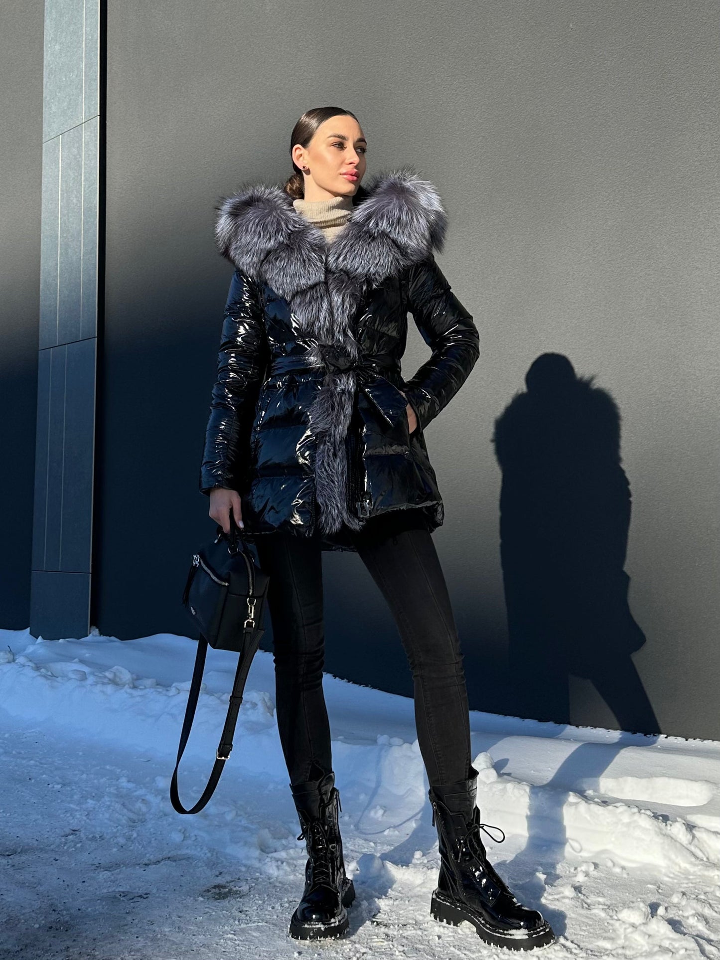 Onyx Genuine Silver Fox Fur Down Parka