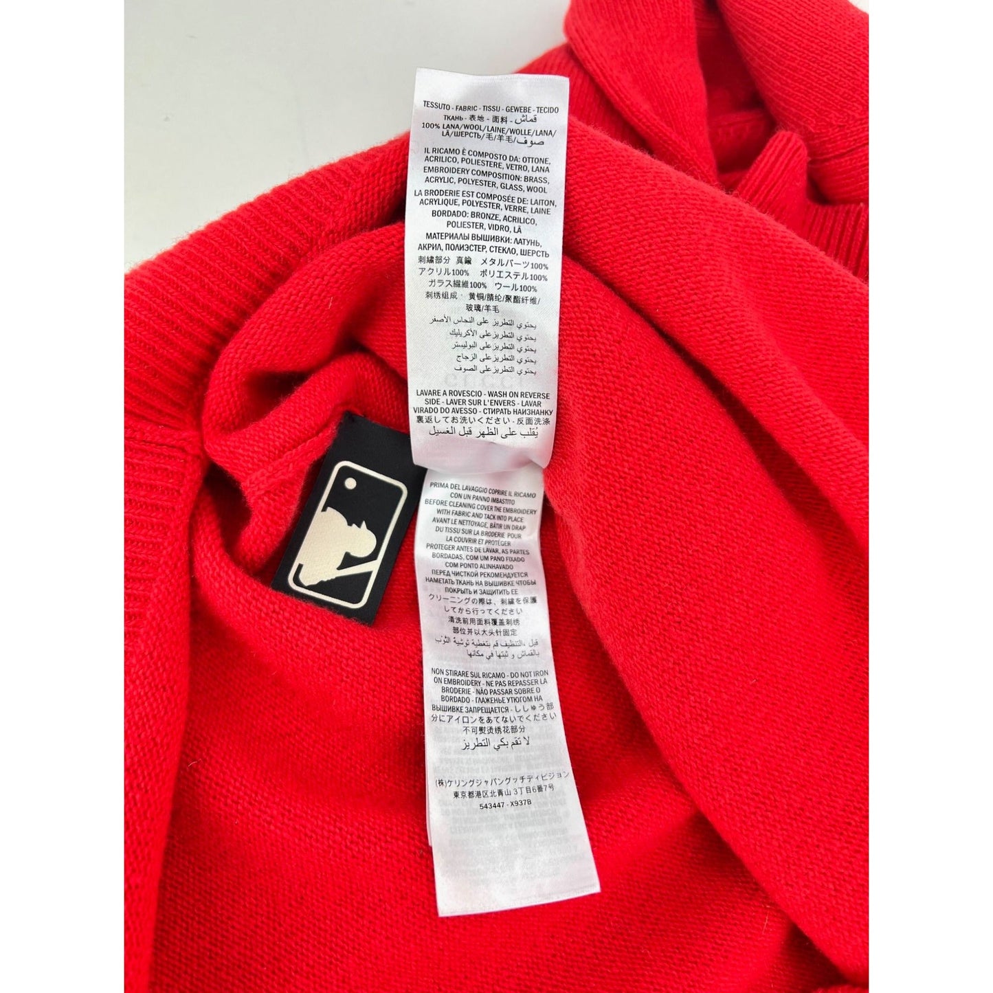 Pull en laine rouge Gucci pour femme avec logo NY Yankees