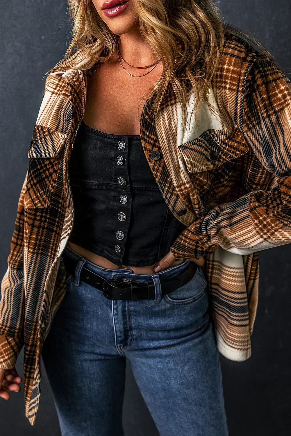 Multicolor Plaid Print Flap Pocket Shacket – Femstylo