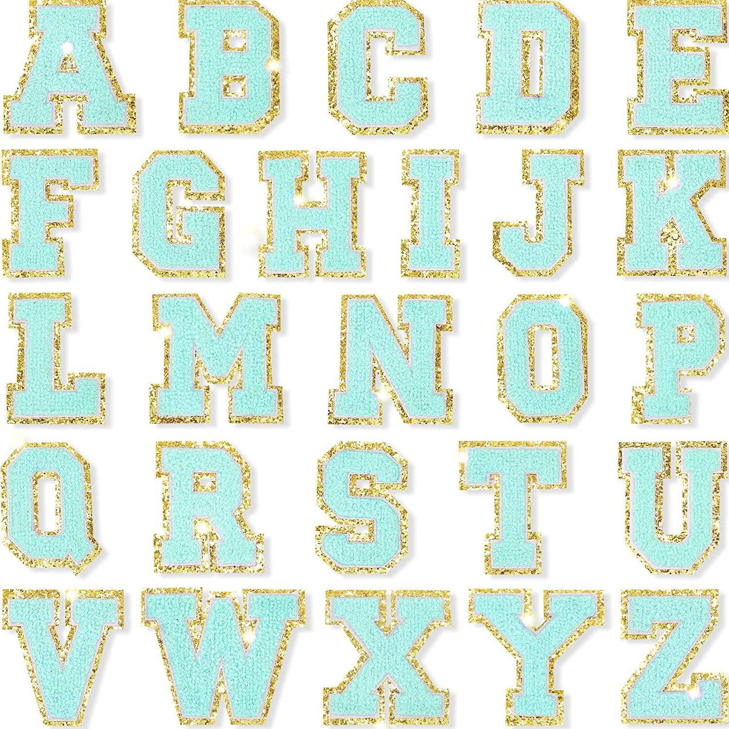 Aqua Self Adhesive Chenille Letters Patches