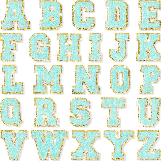 Aqua Self Adhesive Chenille Letters Patches