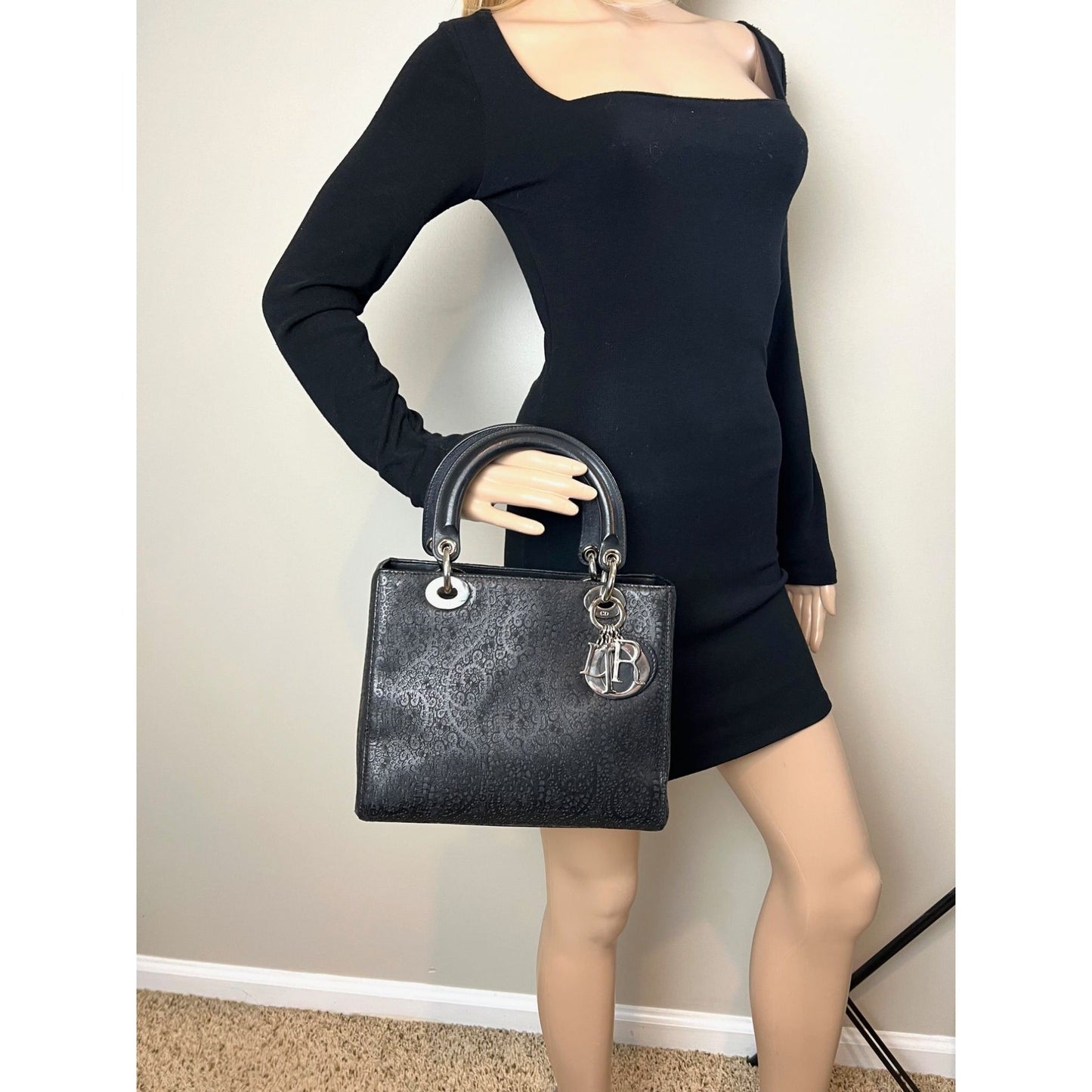 Christian Dior Medium Lady Laced Black Leather Limited Edition Shoulder Bag