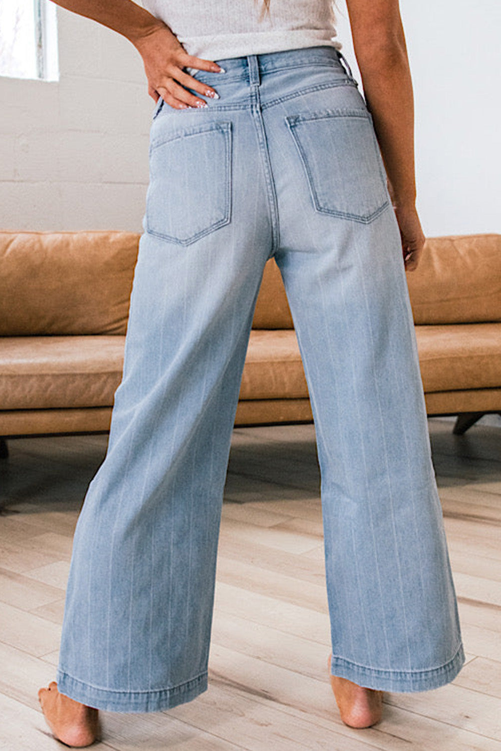 Beau Blue Wide Leg Jeans With Multiple Button Details