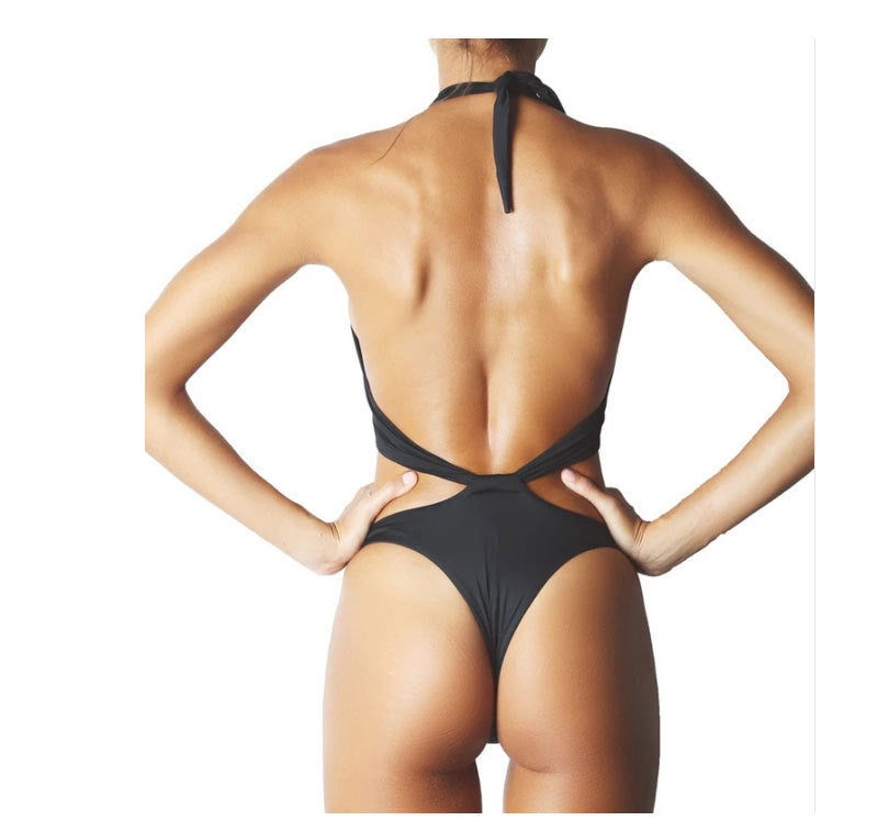 Sexy One-Piece Bikini Women Solid Color One-Piece Swimsuit