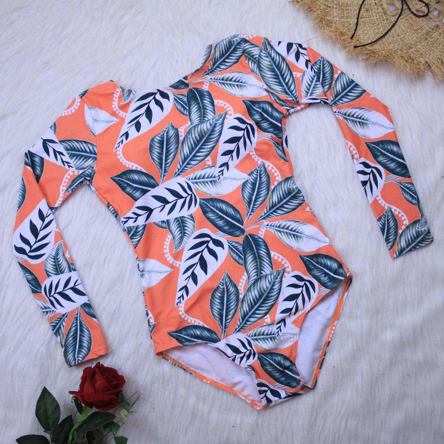 One Piece Swimsuit Women Sexy Backless Diving Suit Leaf Printed Swimsuit
