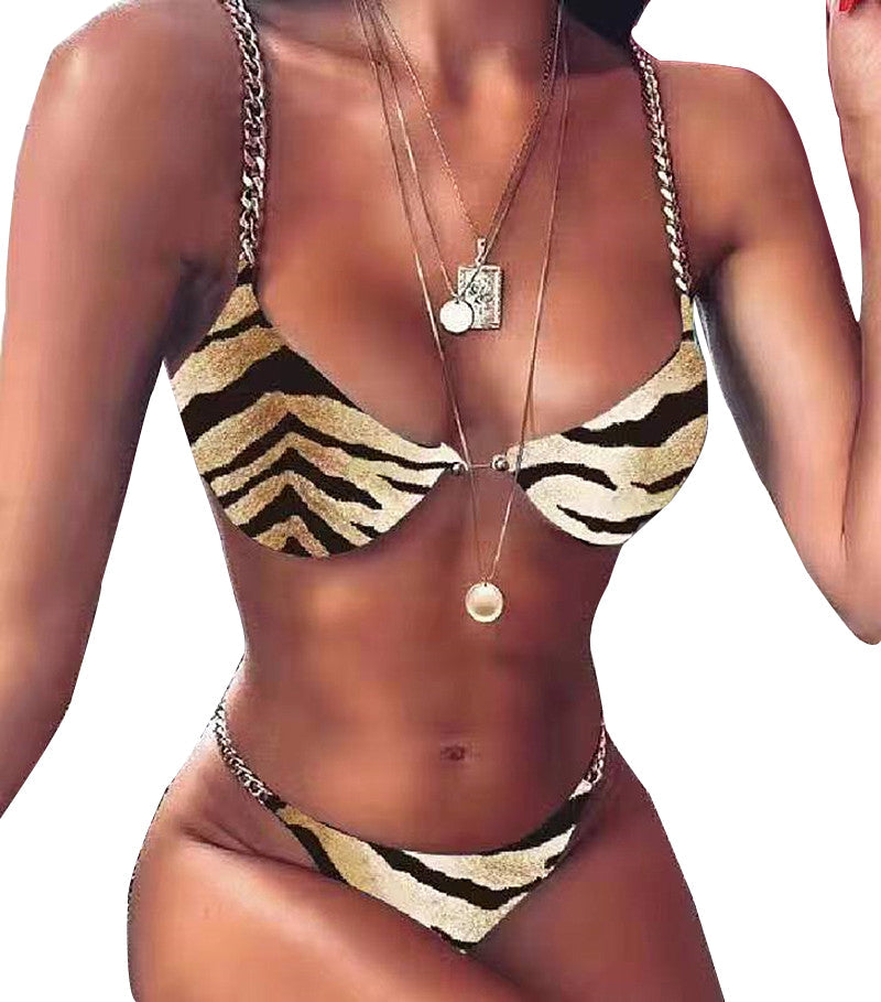 Chain Bikini Sexy Plain Split Swimsuit Pin Buckle Swimsuit