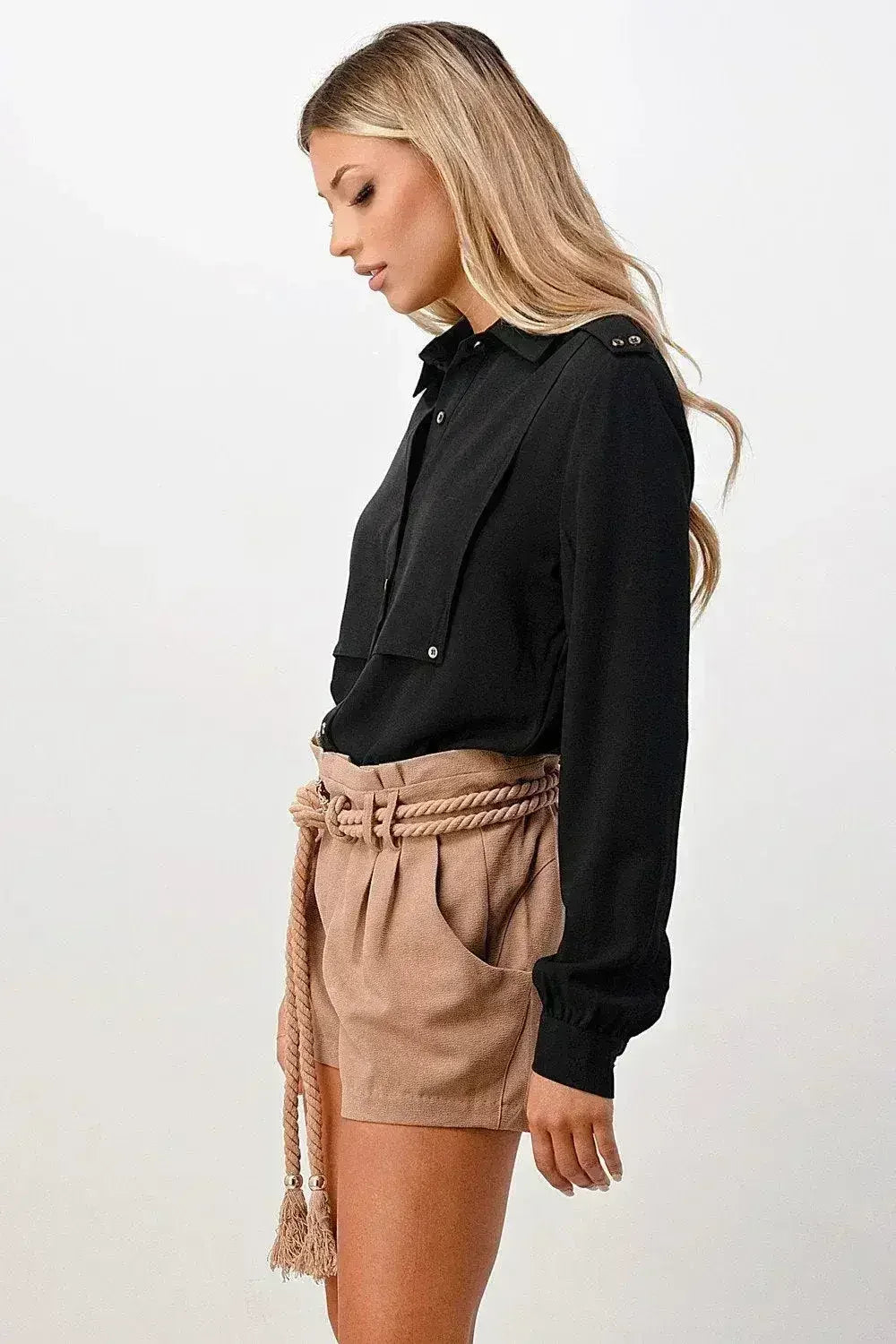 Oversized Military Blouse – Gold Button Long Sleeve Top | Femstylo