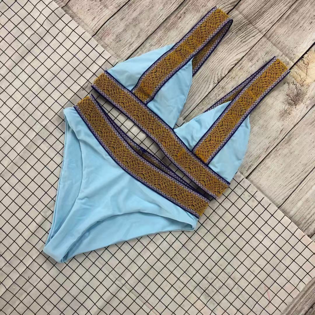 Swimsuit Nylon High Waist Popular Swimsuit Split Bikini Solid Color Bikini