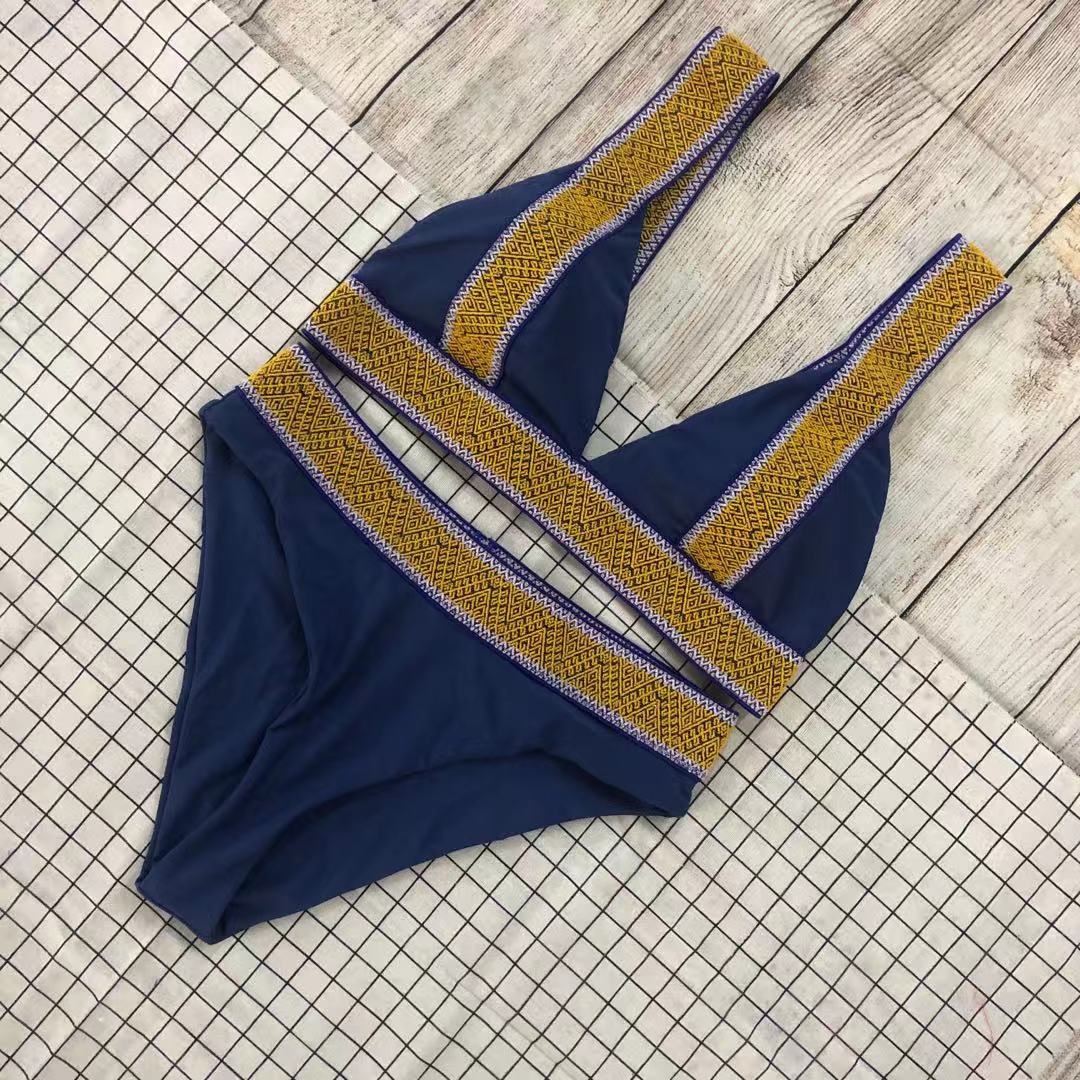 Swimsuit Nylon High Waist Popular Swimsuit Split Bikini Solid Color Bikini