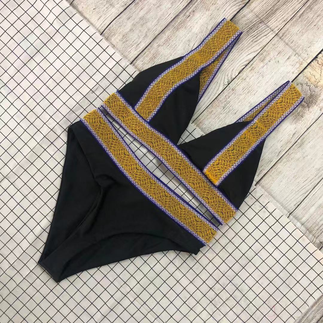 Swimsuit Nylon High Waist Popular Swimsuit Split Bikini Solid Color Bikini