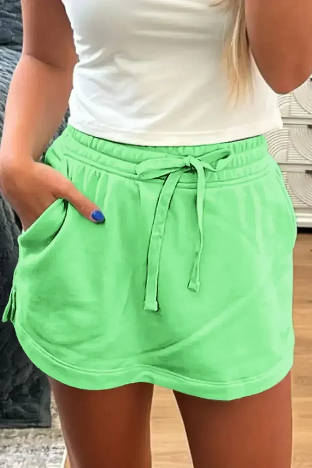 Black French Terry Drawstring Mini Skort with Pockets