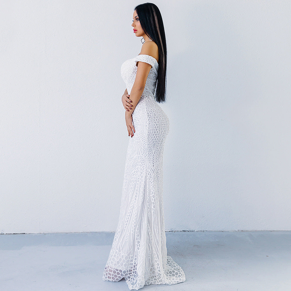 Women Clothing Dress Sexy Sequined Tube Top Mopping Banquet Party Evening Dress Fishtail Dress Prom Formal Gown