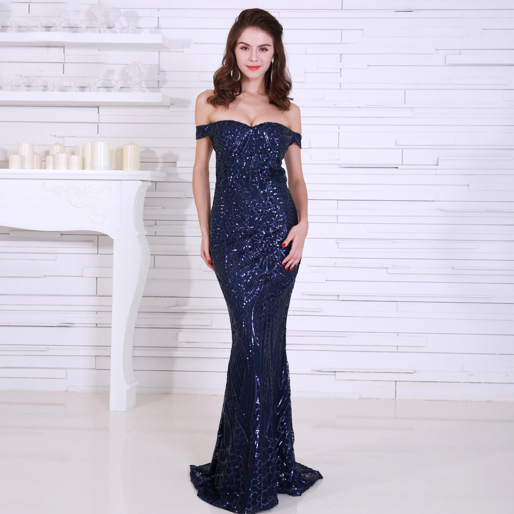 Women Clothing Dress Sexy Sequined Tube Top Mopping Banquet Party Evening Dress Fishtail Dress Prom Formal Gown