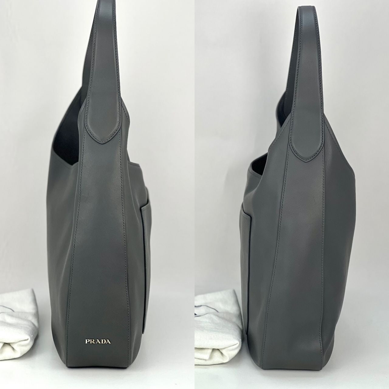 Sac hobo gris Prada Vitello Daino