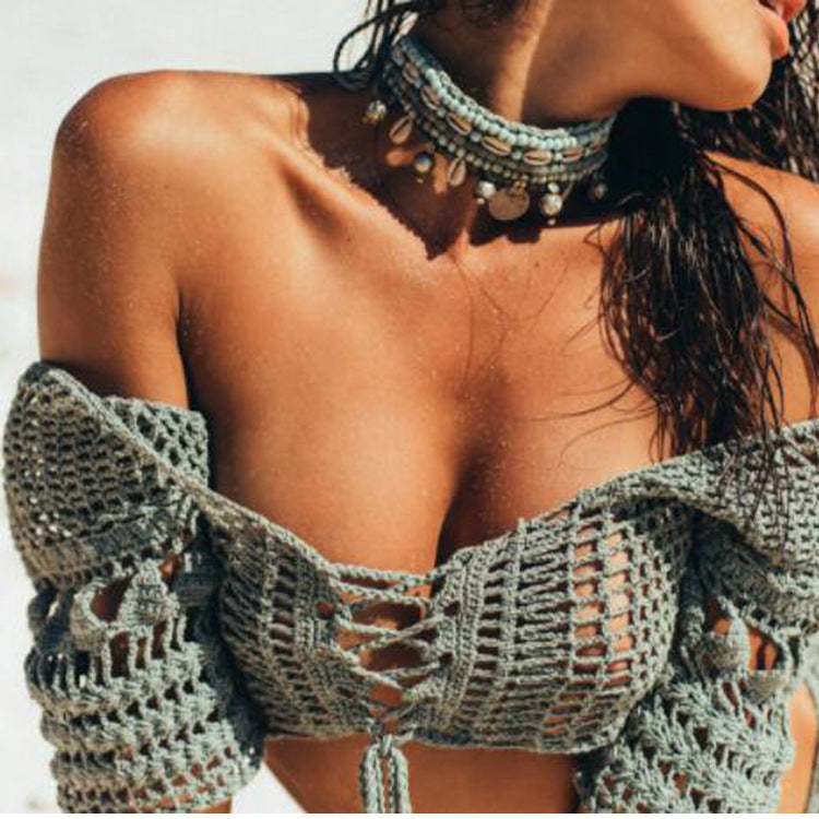 Summer Hand Crocheting Knitting Beach Cover Up Sexy Hollow Out Cutout Swimsuit Tops Women Crochet hook