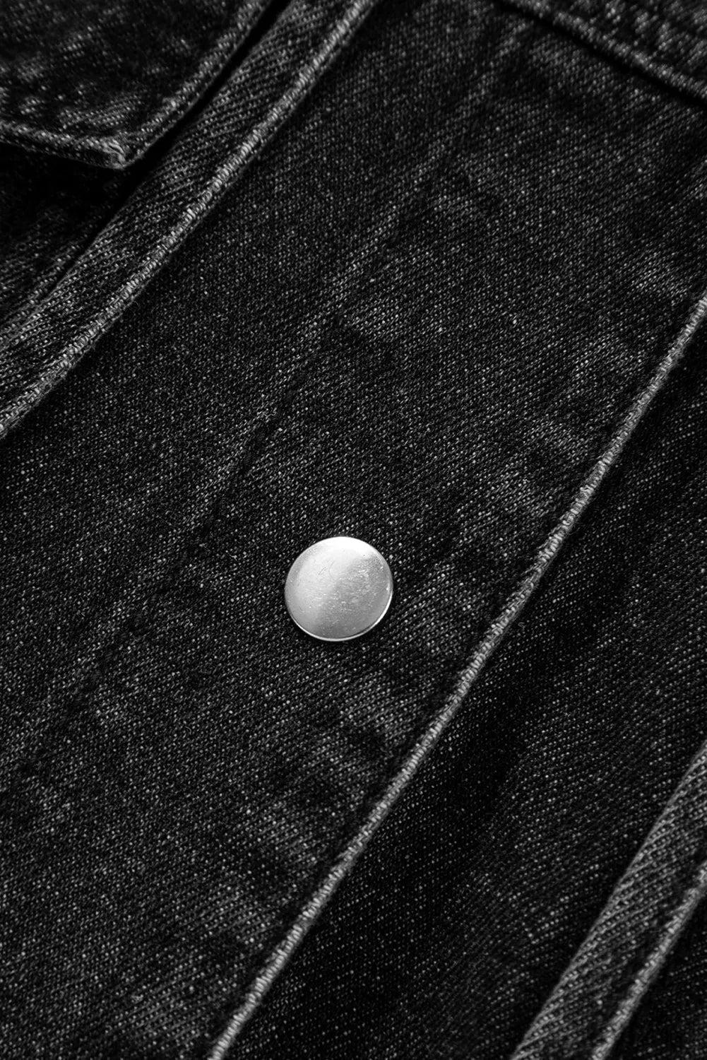 Black Chest Pocket Drop Shoulder Hooded Denim Jacket