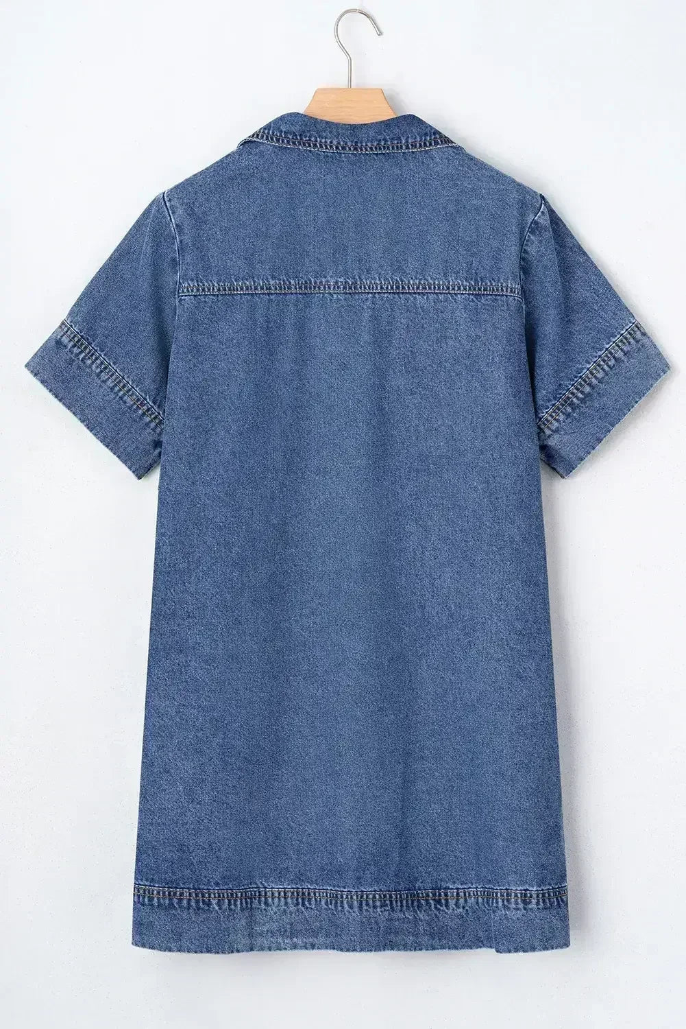 Beau Blue Short Sleeve Collared Chest Pocket Denim Mini Dress