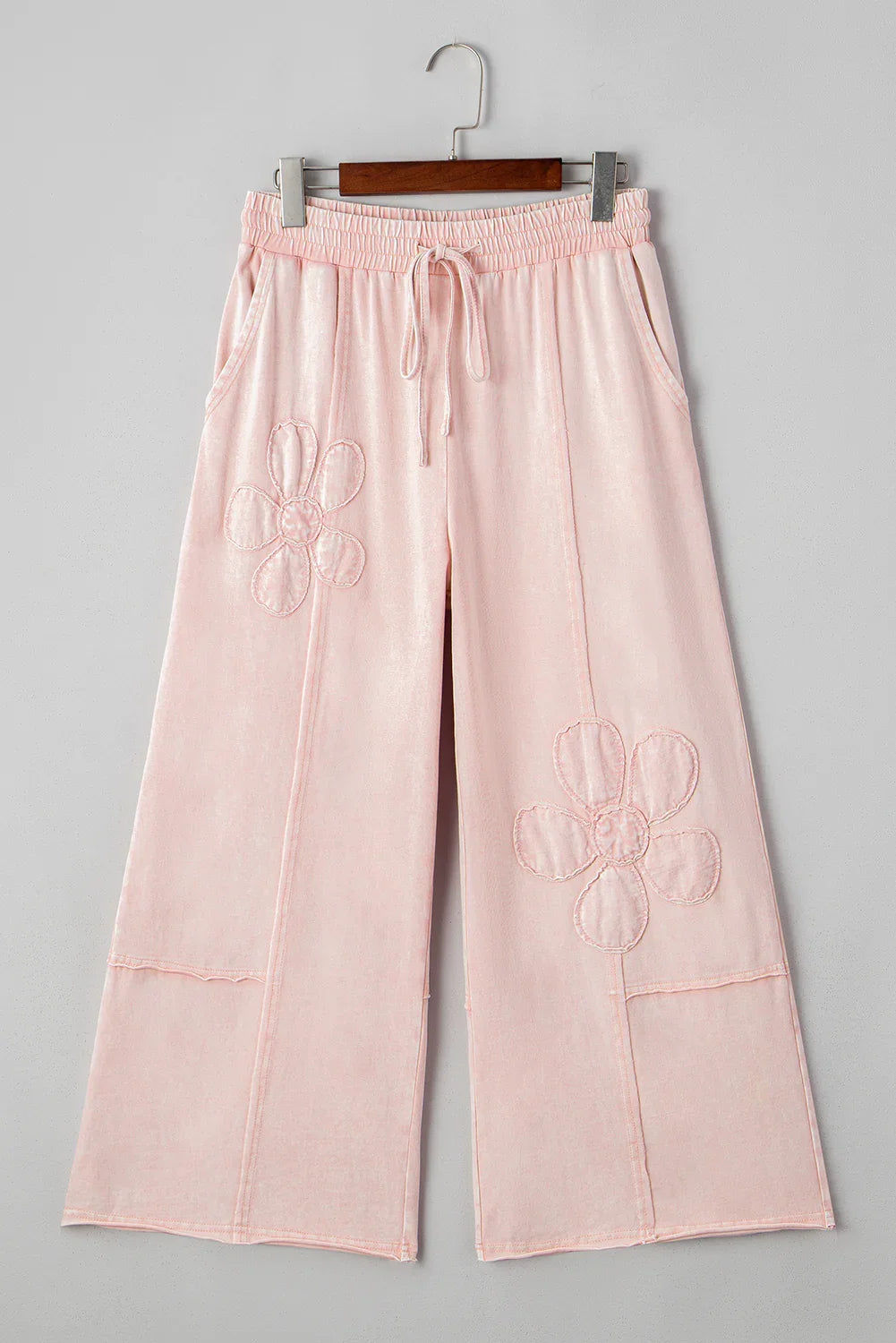 Pink Flower Patch Mineral Washed Cropped Wide Leg Pants