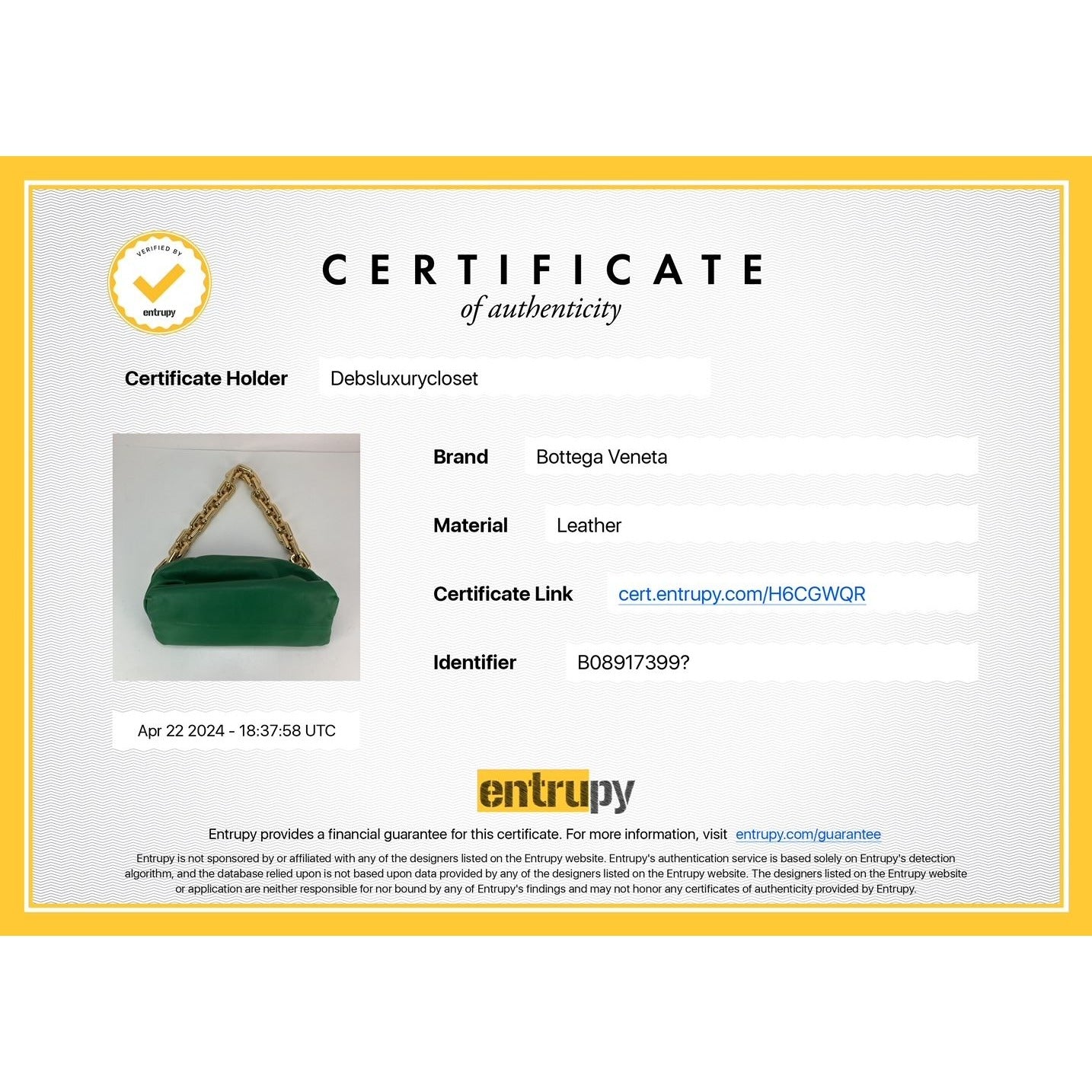 Bottega Veneta Green Chain Leather Pouch Bag  Clutch