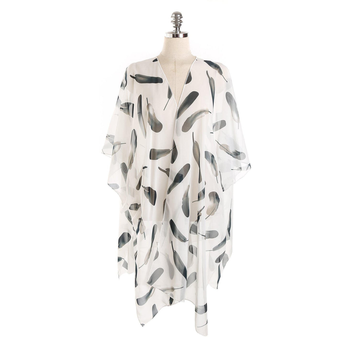 Summer Travel Feather Pattern Cardigan Beach Cover Up Swimwear Cover Up