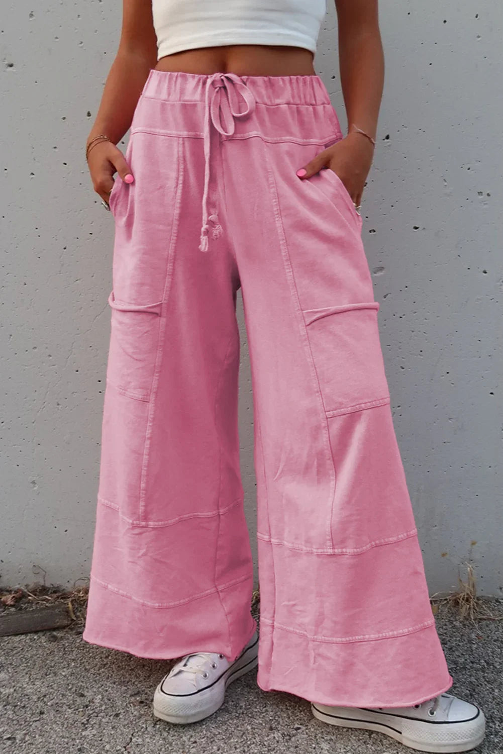 Black Mineral Wash Exposed Seam Wide Leg Cargo Pants