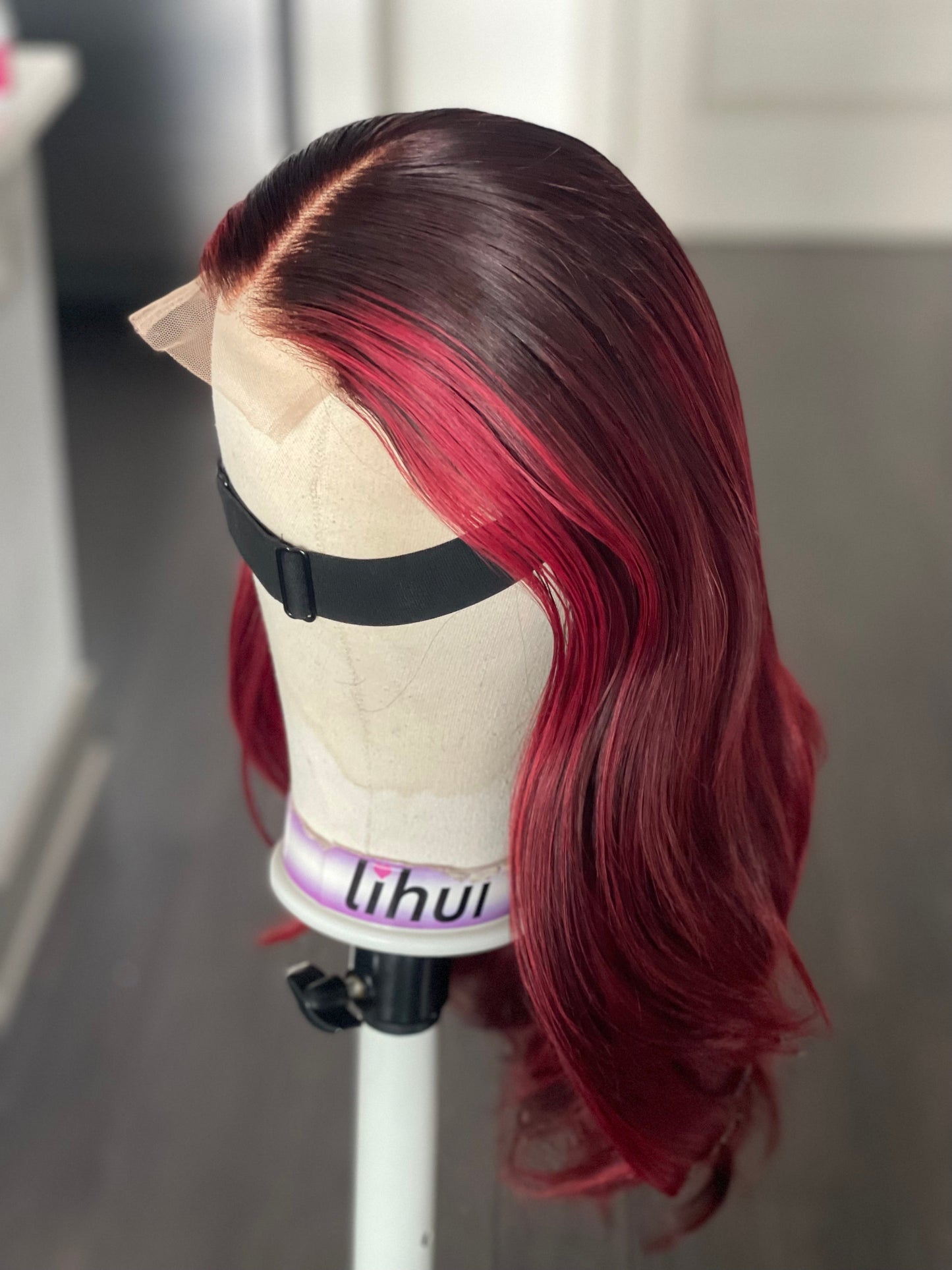 4 By 4 Loose Wavy Closure Wig (100% Human Hair) 18 Inches Wine Color