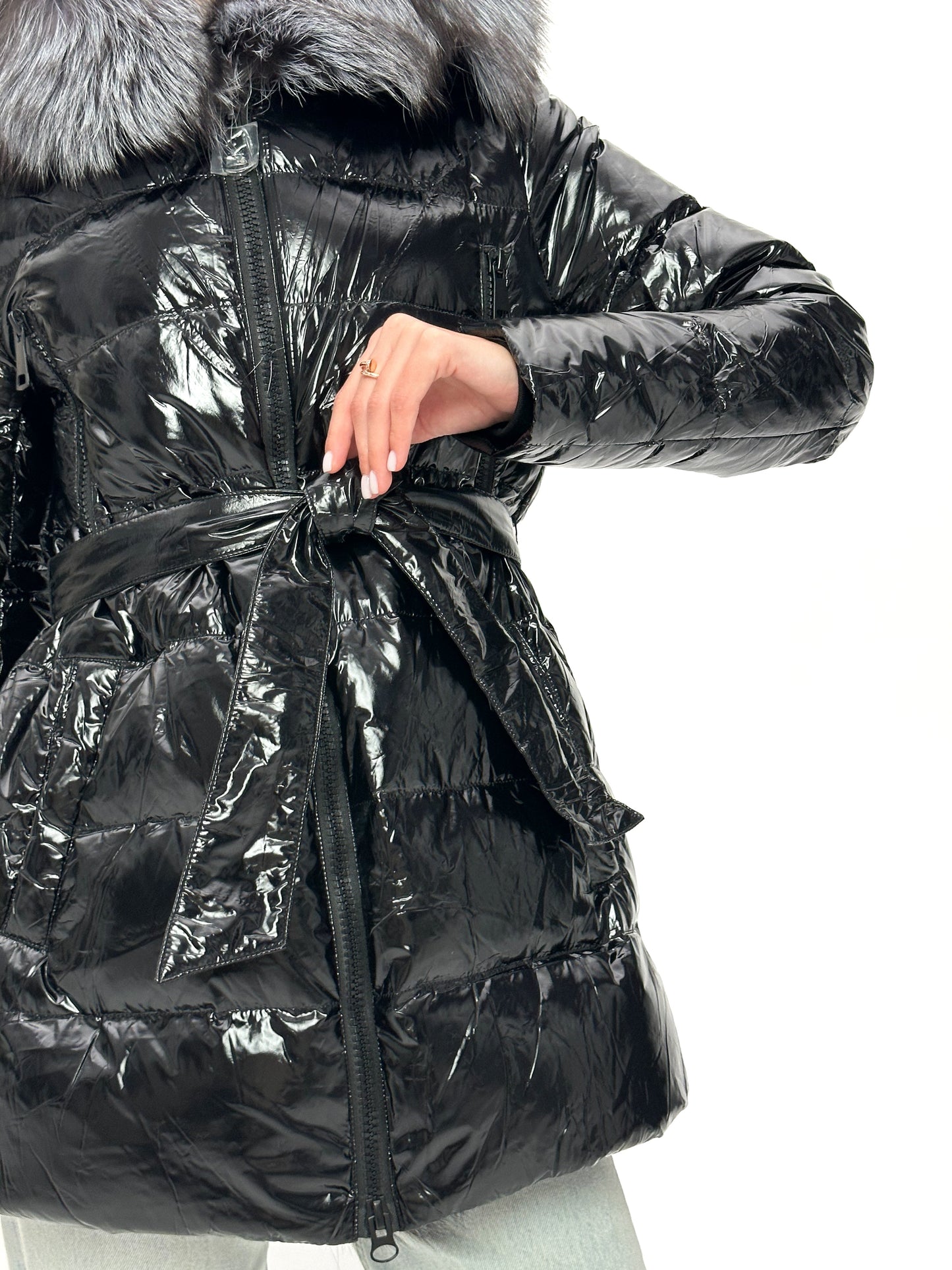 Onyx Genuine Silver Fox Fur Down Parka