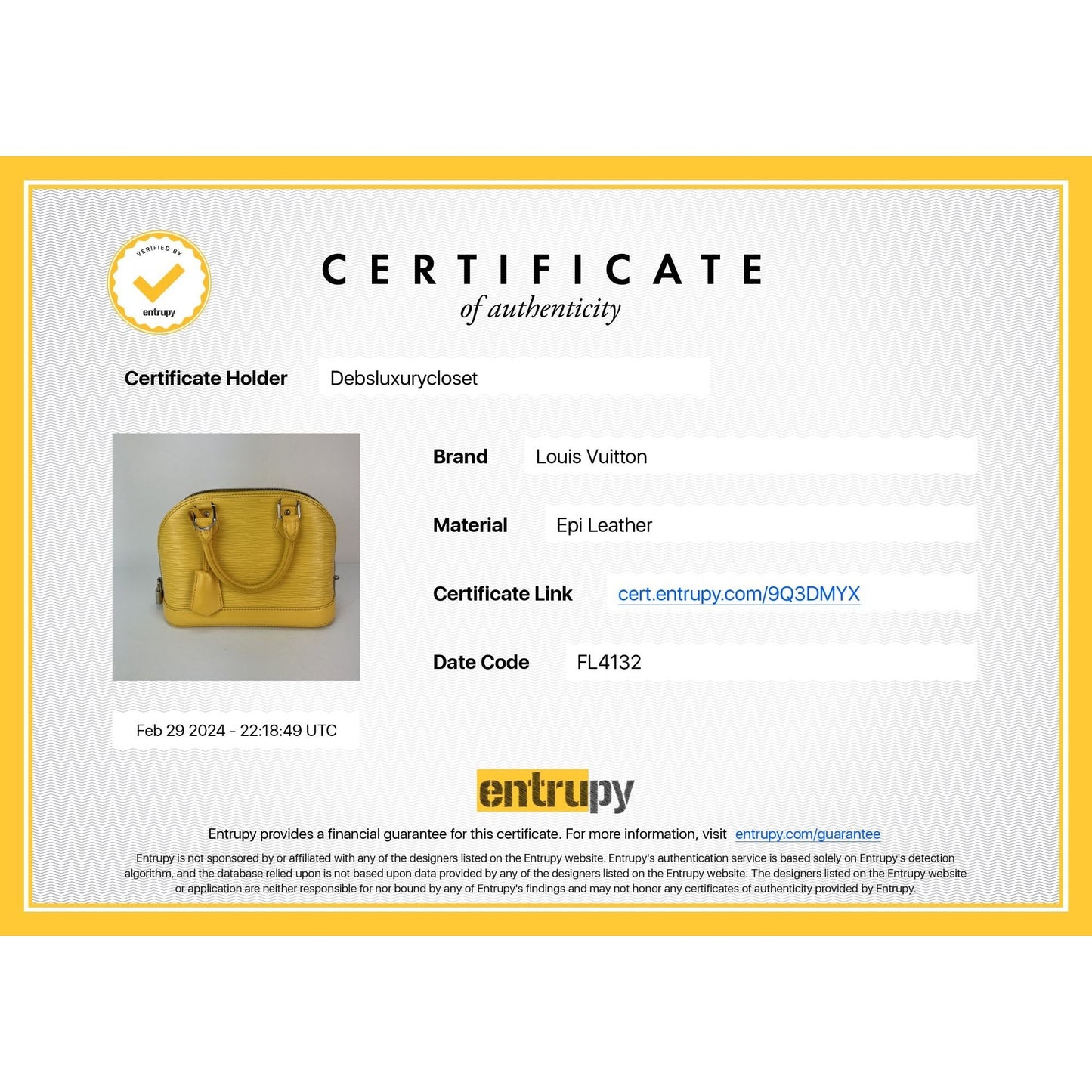 LOUIS VUITTON Alma BB Epi Leather Shoulder Bag