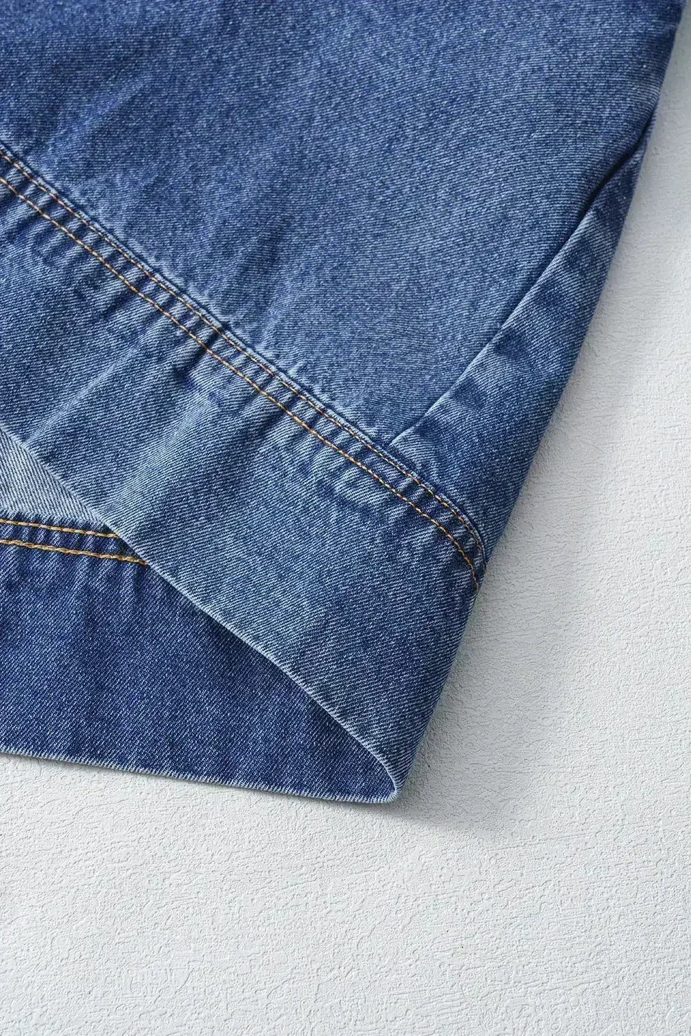 Beau Blue Short Sleeve Collared Chest Pocket Denim Mini Dress