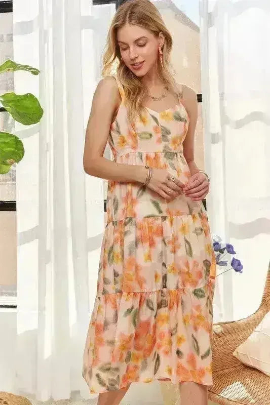 ADORA Floral Smocked Back Dress – Adjustable Strap Midi