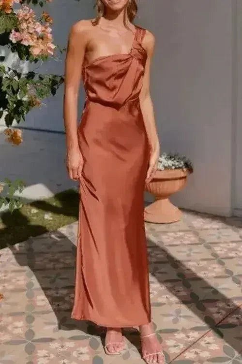 One Shoulder Sleeveless Maxi Dress