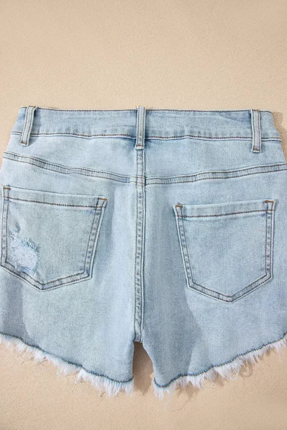Beau Blue High Rise Distressed Raw Hem Denim Shorts
