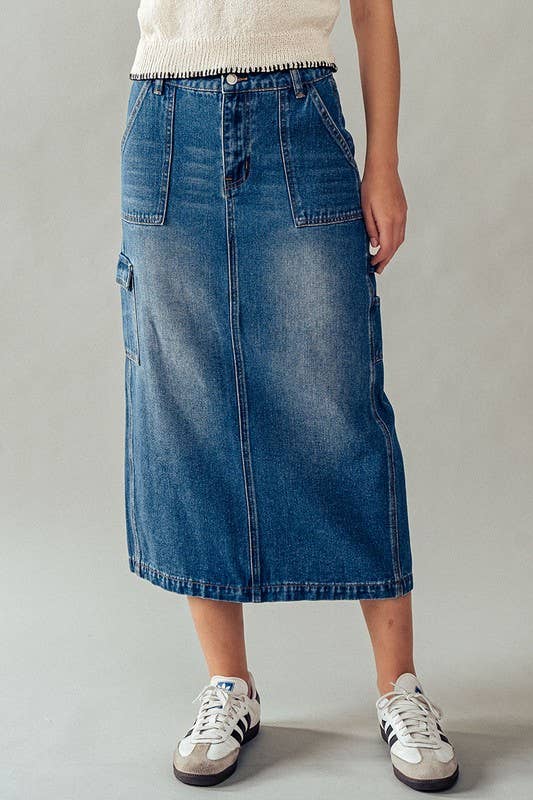 Jupe midi en jean utilitaire chic