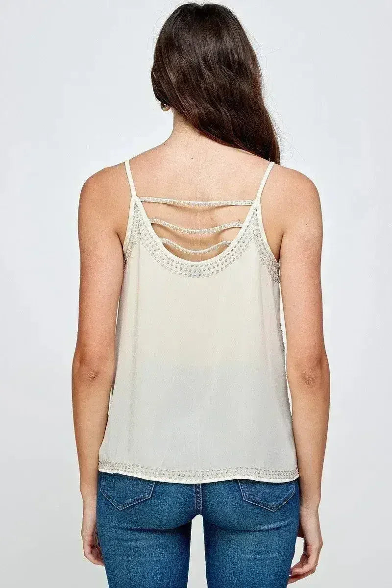 Beaded Spaghetti Strap Camisole - Embellished Cami Top for Women | Femstylo