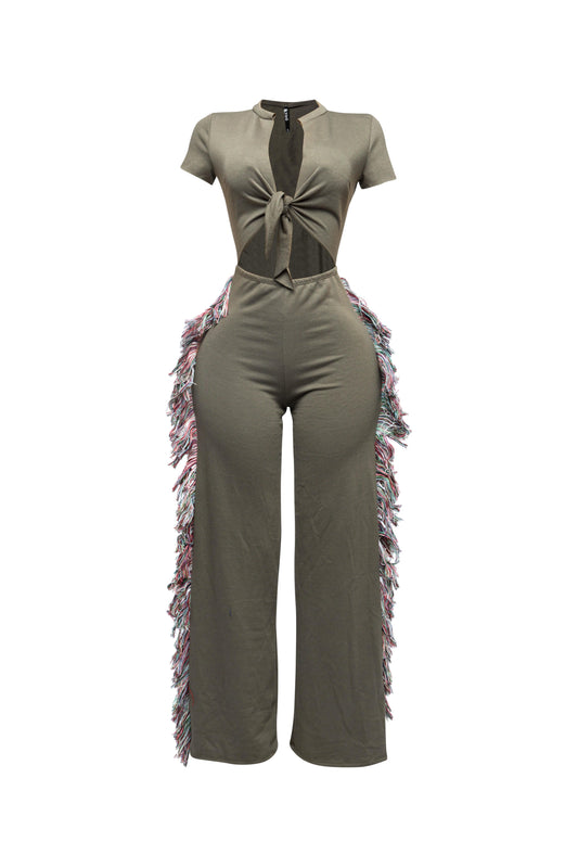 Rodeo Queen Plus Size Fringe Jumpsuit – Wide Leg with Tassel Detail