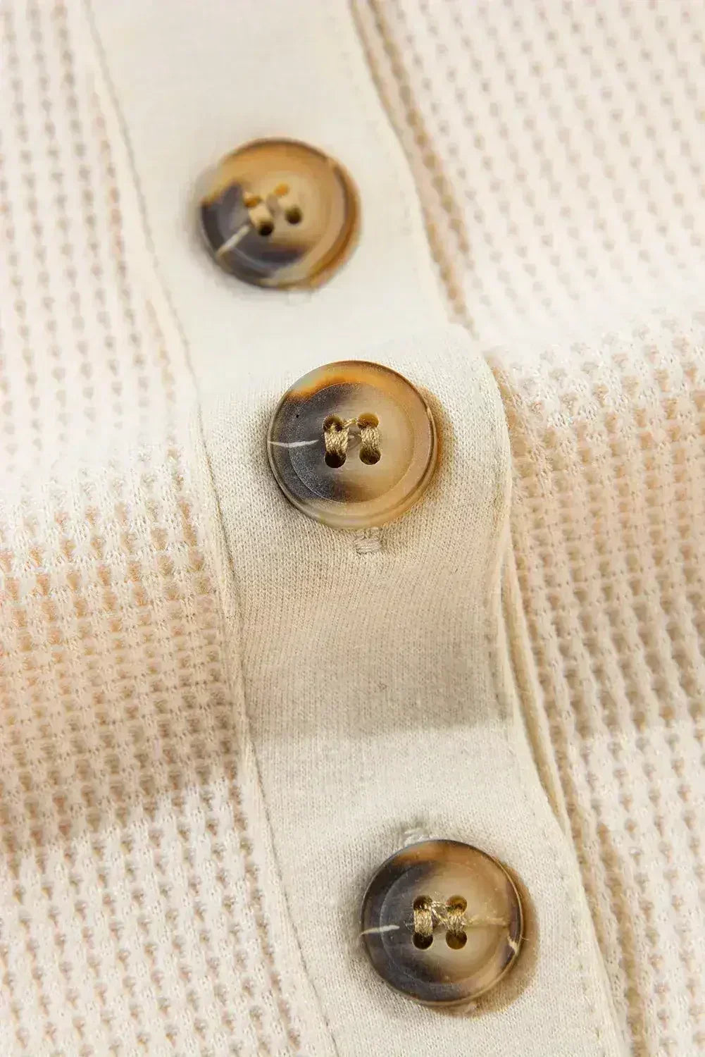 Pink Waffle Long Sleeve Collared Half Button Relaxed Fit Top