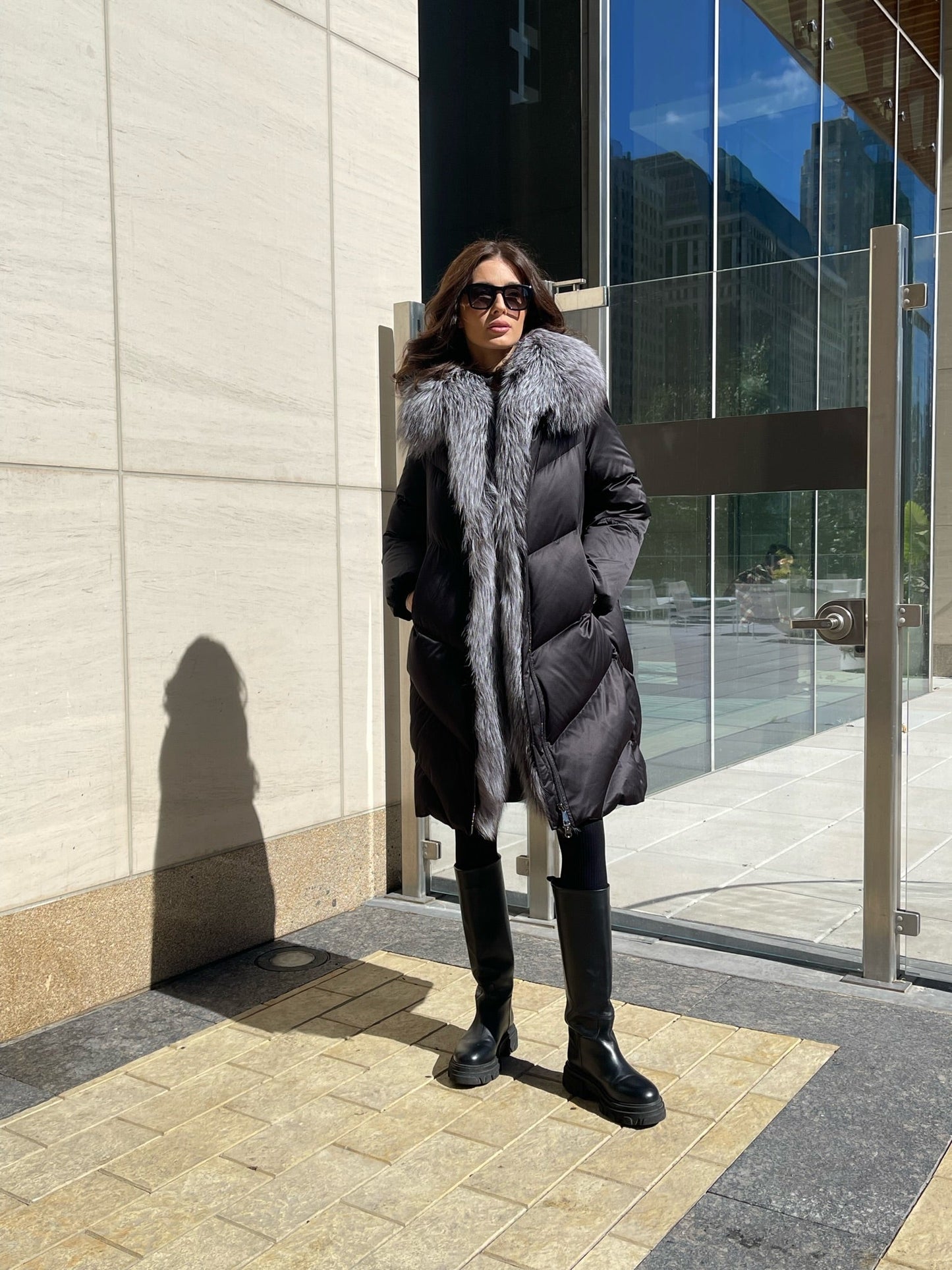 Parka en duvet de renard argenté véritable Amandine