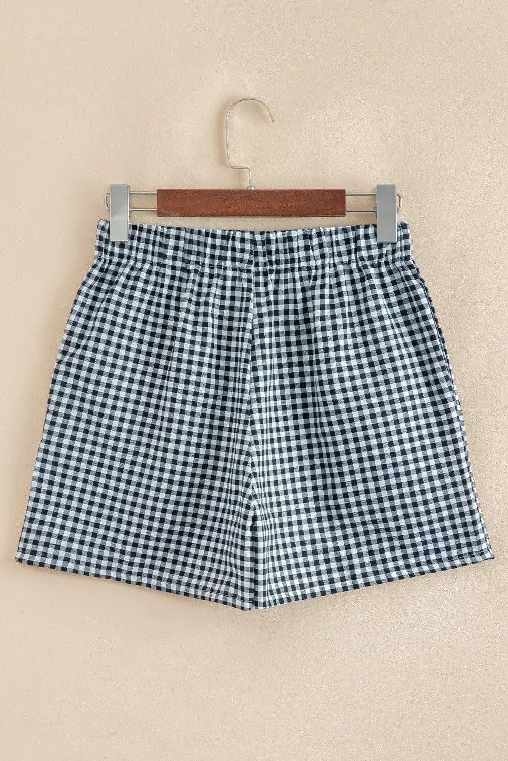 Blue Vintage Gingham Print High Waisted Loose Shorts