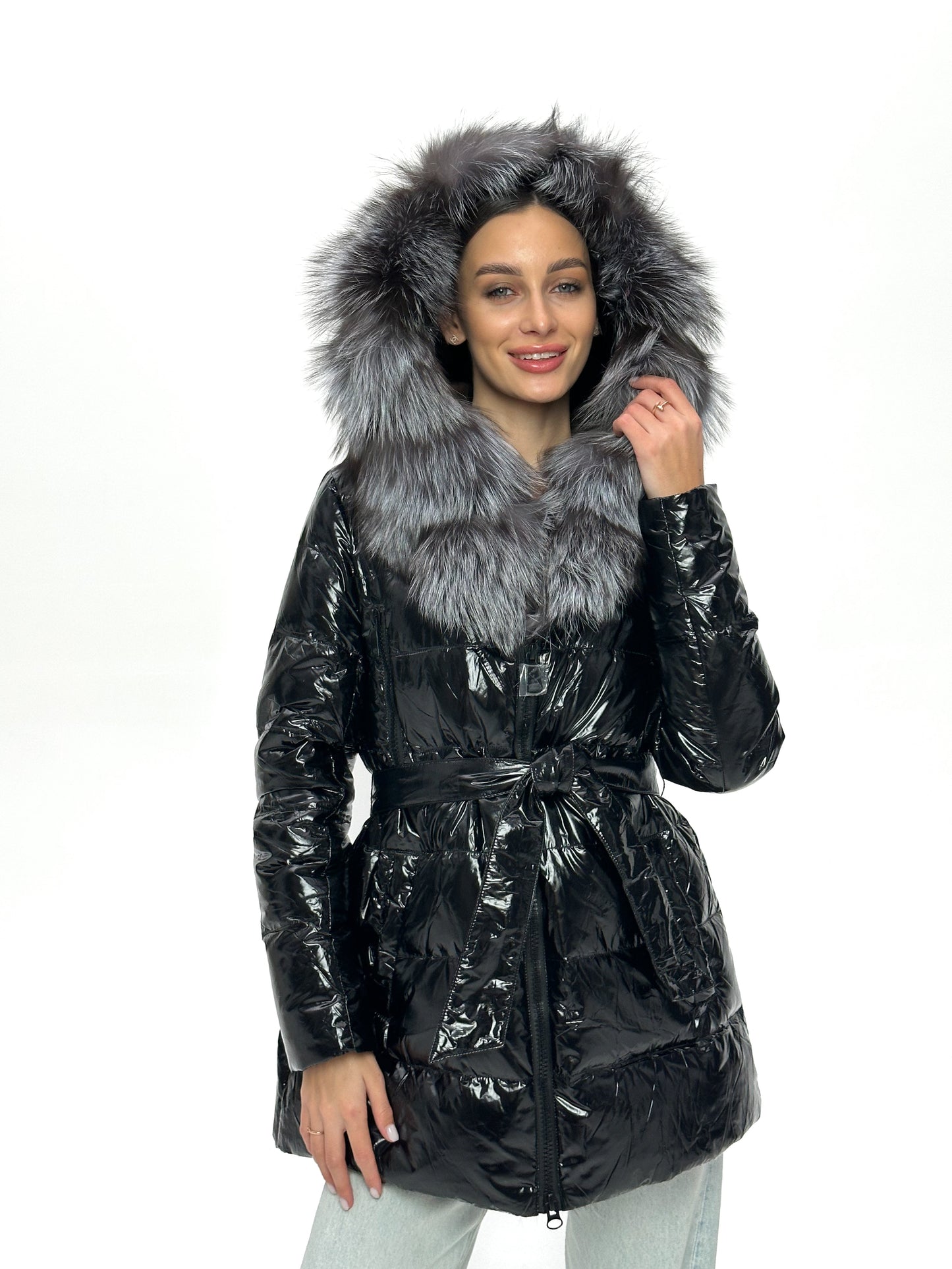 Onyx Genuine Silver Fox Fur Down Parka