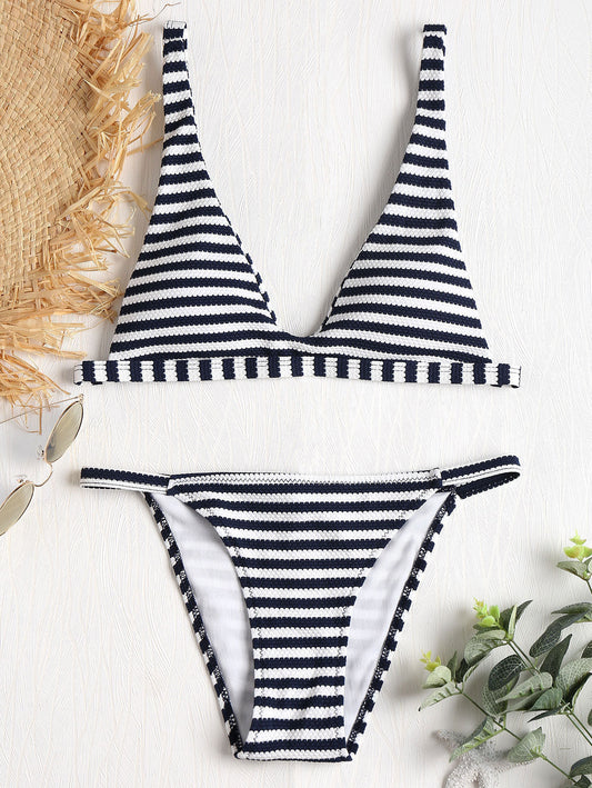 Swimsuit High Quality Striped Sexy Split Swimsuit