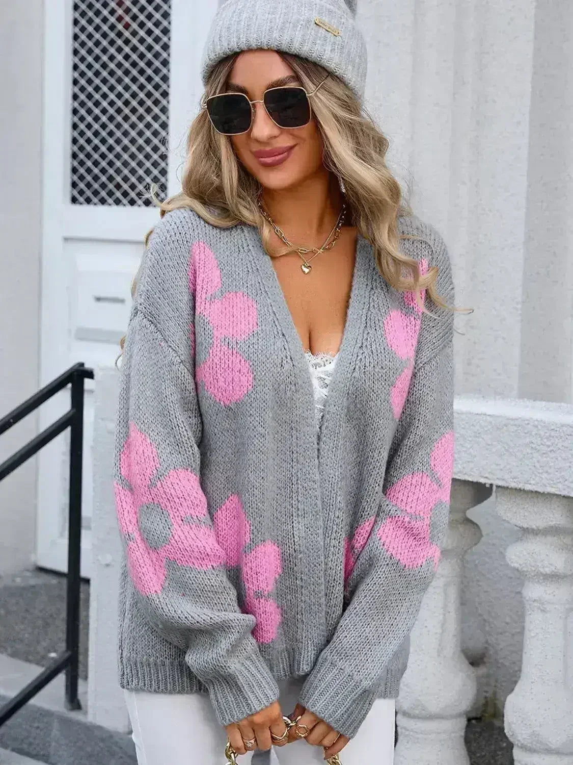Angel Wings Flower Open Front Long Sleeve Cardigan - Trendy & Comfortable